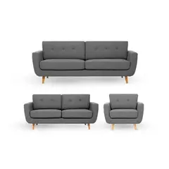 GENERICO - Juego de Sala Carlos 3-2-1 Puestos Moderno Tela Antifluidos Gris