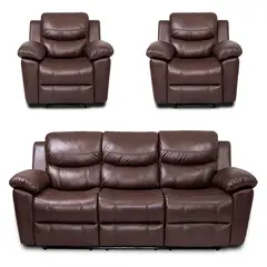 GENERICO - Juego de Sala Reclinable Lucas 3-1-1 Puestos Moderno Cuerina Marrón