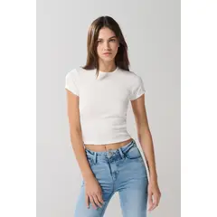 KOAJ - Camiseta ajustada manga corta unicolor en rib Mujer