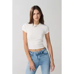 KOAJ - Camiseta ajustada manga corta unicolor en rib MUJER