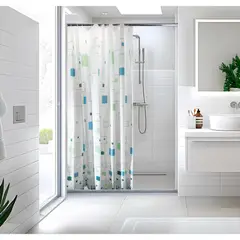 ESSENZA - Cortina de Baño Peva Cuadros Azul 180x180cm