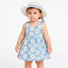 LUSOLSI - Conjunto Niña Verano Vestido + Sombrero Lindo Diseño