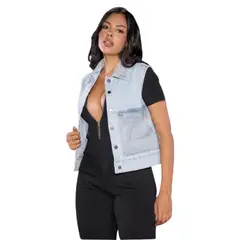 VIA7 - Chaleco americano de jean con brillos bolsillo y botones