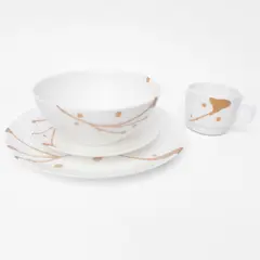 ESSENZA - Vajilla en Vitroceramica Luna Round Blanco Mostaza 16 Piezas