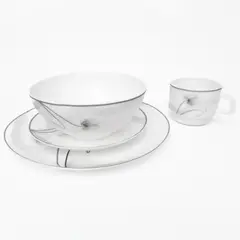 ESSENZA - Vajilla en Vitroceramica Luna Round Blanco Negro 16 Piezas