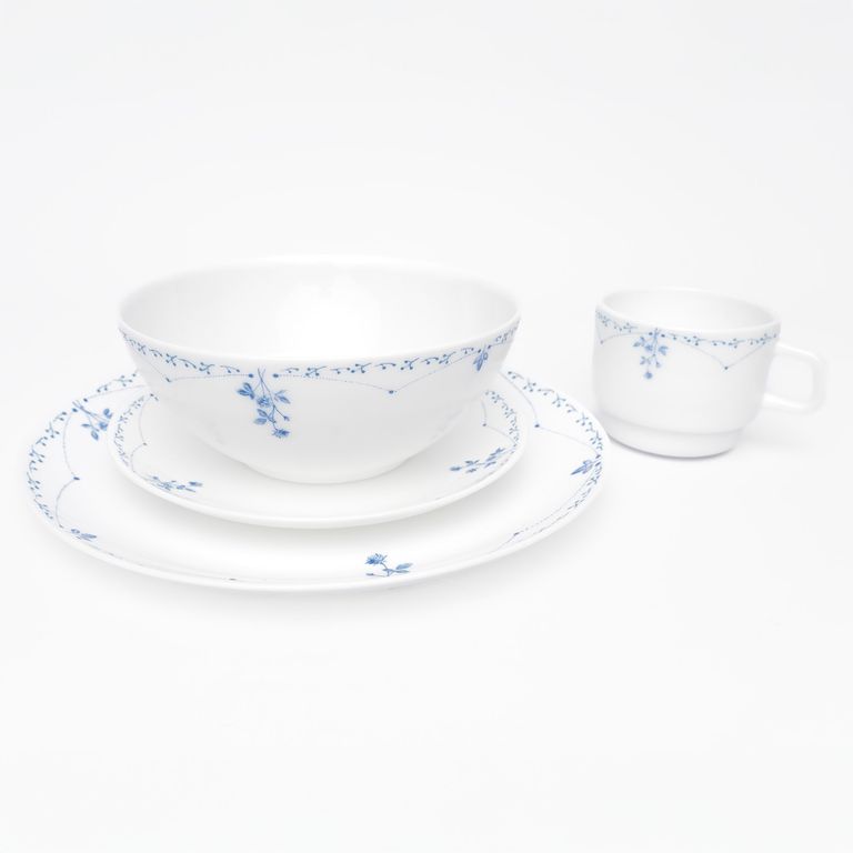 Imagen de Vajilla en Vitroceramica Luna Round Blanco Azul 16 Piezas