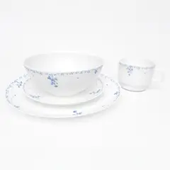 ESSENZA - Vajilla en Vitroceramica Luna Round Blanco Azul 16 Piezas