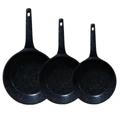 RENAHOUSE - Set 3 Sartenes en Marmol Antiadherente Color negro