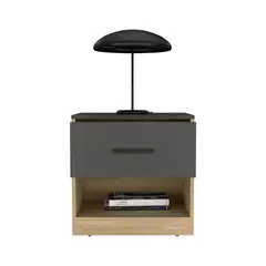 RTA DESIGN - Mesa de Noche Ader Plata Oscuro y Fresno Europeo