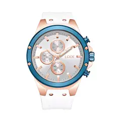 LOIX - Reloj hombre LA2153-2 Blanco con oro rosa bisel azul tablero plateado
