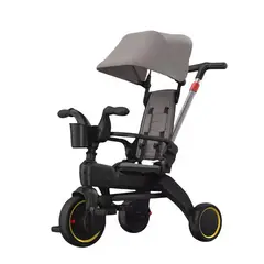 GENERICO - Carriola Triciclo De Lujo Plegable 4 en 1 Para Bebe Gris