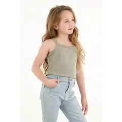 TENNIS - Camiseta crop verde en rib para niña