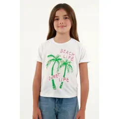 TENNIS - Camiseta básica blanca estampada para niña