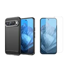 GENERICO - Funda Tipo Carbono Fiber + Vidrio templado Google Pixel 9 Pro XL