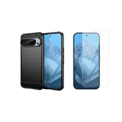 GENERICO - Funda Tipo Carbono Fiber + Vidrio templado Google Pixel 9 Pro