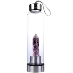 GENERICO - Termo Con Cristales De Cuarzo Morado Botella De Agua Con Estuche