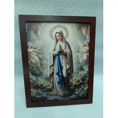 GENERICO - CUADRO ANTIGUO VIRGEN MARIA LIENZOGRAFIA MARCO EN CEDRO