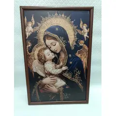 GENERICO - Cuadro Antiguo La Virgen Y El Niño Lienzografia Marco Cedro