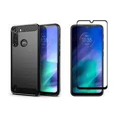GENERICO - Funda Tipo Carbono Fiber + Vidrio templado MOTOROLA ONE FUSION