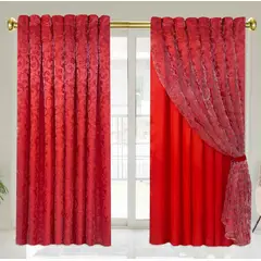 GENERICO - Elegantes cortinas rojas con velo de seda aro metalico - Almalu