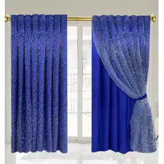 GENERICO - Elegantes cortinas Azules con velo de seda aro metalico - Almalu