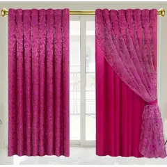 GENERICO - Elegantes cortinas rosadas con velo de seda aro metalico - Almalu
