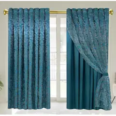 GENERICO - Elegantes cortinas turquesa con velo de seda aro metalico - Almalu