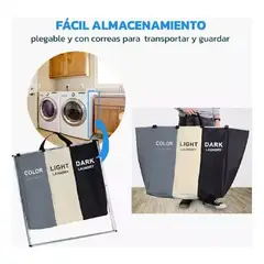 GENERICO - Organizador De Ropa Sucia Con 3 Compartimientos Color Neutro Liso