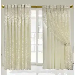GENERICO - Elegantes cortinas Beige con velo de seda aro metalico - Almalu