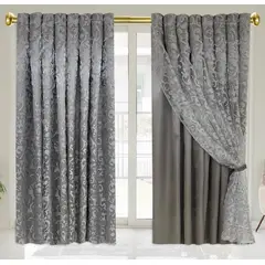 GENERICO - Elegantes cortinas Gris con velo de seda aro metalico - Almalu