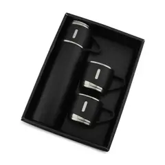 GENERICO - Termo Set Vaso Térmico +3 Tazas De Acero Inoxidable 500ml Negro