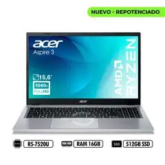 ACER - PORTATIL 156 A315-24P-R7JS FHD AMD R5-7520U RAM 16GB LPDDR5 512GB SSD SILVER