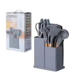 LANZURY IMPORTACIONES - Set con 19 utensilios de cocina, carcasa de silicona, color gris