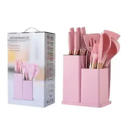 LANZURY IMPORTACIONES - Set con 19 utensilios de cocina, carcasa de silicona, color rosado