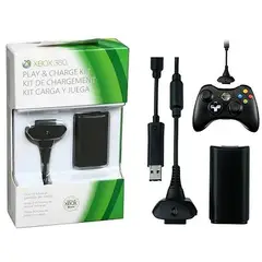 GENERICO - Kit de cable y cargador de batería para mando Xbox 360.