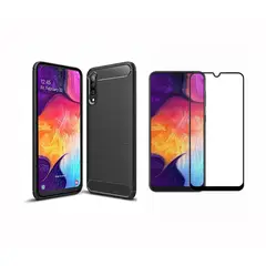 GENERICO - Funda Tipo Carbono Fiber + Vidrio templado SAMSUNG GALAXY A50 A50S