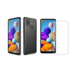 GENERICO - Funda Tipo Carbono + Vidrio templado Para SAMSUNG GALAXY A21S