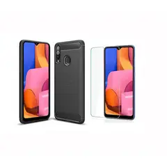GENERICO - Funda Tipo Carbono + Vidrio templado Para SAMSUNG GALAXY A20S