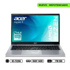 ACER - PORTATIL 15,6' A315-24P-R7JS FHD AMD R5-7520U RAM 16GB LPDDR5 1TB SSD SILVER