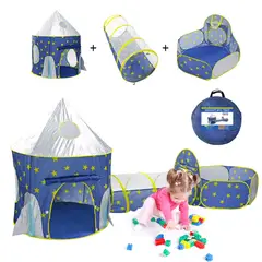 BABY ON - Carpa Castillo Espacial 3 en 1 con túnel y zona de juegos Azul