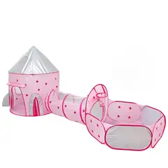 BABY ON - Carpa Castillo Espacial 3 en 1 con túnel y zona de juegos Rosa