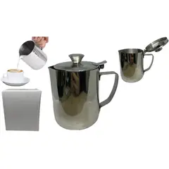 MAZUGI - Jarra Lechera Tapa Espuma Café Barista 600ml Acero Inoxidable