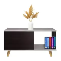 GENERICO - Mesa Auxiliar Mueble Para Sala Sujetalibros Mueble Blanco y Wengue