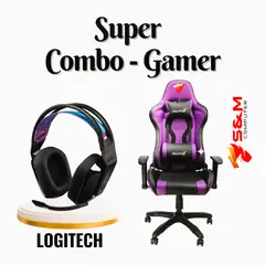 FALCON X - Super Combo Silla Gamer FalconX SD-257 Purple Black + Diadema Gamer Logitech G535