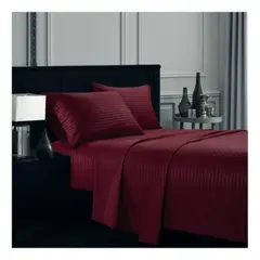 GENERICO - Juego de Sábanas Unicolor de 600 Hilos Vinotinto Para Cama Semidoble