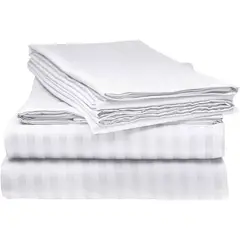 GENERICO - Juego de Sábanas Unicolor en Polialgodón 600 Hilos Blanco Para Cama Sencilla