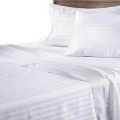 GENERICO - Juego de Sábanas Unicolor en Polialgodón 600 Hilos Blanco Para Cama Queen
