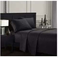 GENERICO - Juego de Sábanas Unicolor en Polialgodón 600 Hilos Negro Para Cama Semidoble