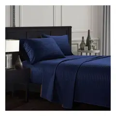 GENERICO - Juego de Sábanas Unicolor en Polialgodón 600 Hilos Azul Oscuro Para Cama Queen