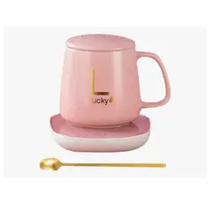 INNOVA - Taza Mug Pocillo Cerámico Base Electrica Calentadora Bebidas Cuchara